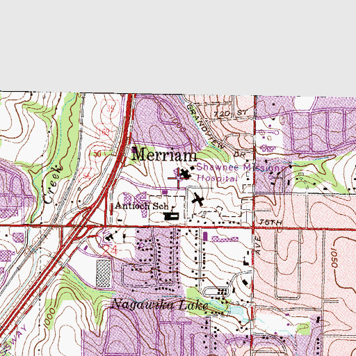 Topographic Map of Shawnee Mission Medical Center, KS