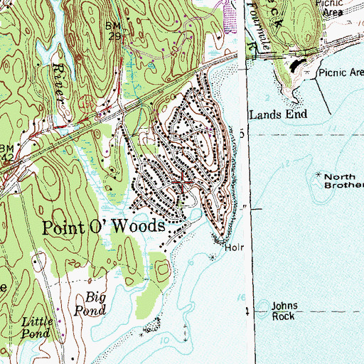 Topographic Map of Point O'Woods, CT