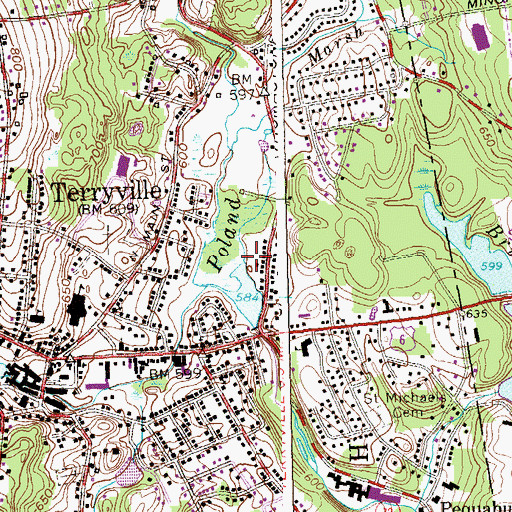 Topographic Map of Poland River, CT