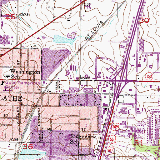 Topographic Map of Olathe Station Number 1 Post Office, KS