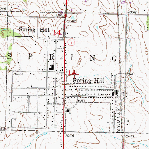Topographic Map of Spring Hill Post Office, KS