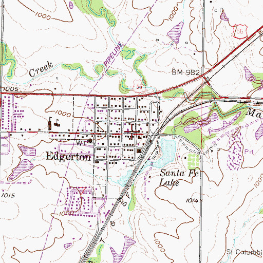 Topographic Map of Edgerton Post Office, KS