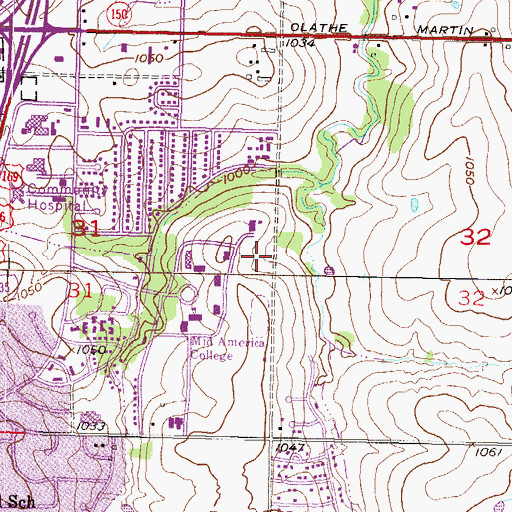 Topographic Map of Bluestem and Mid-Am Nazarene Pond, KS