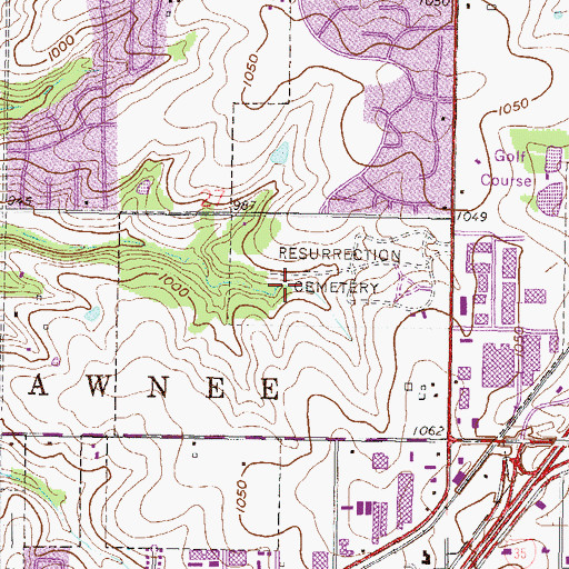 Topographic Map of Lenexa Resurrection Pond, KS
