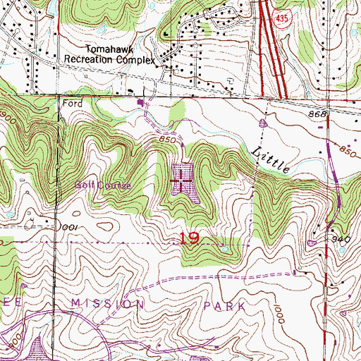 Topographic Map of Shawnee Mission Park Pond, KS