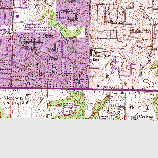 Topographic Map of Turkey Creek Streamway Park, KS