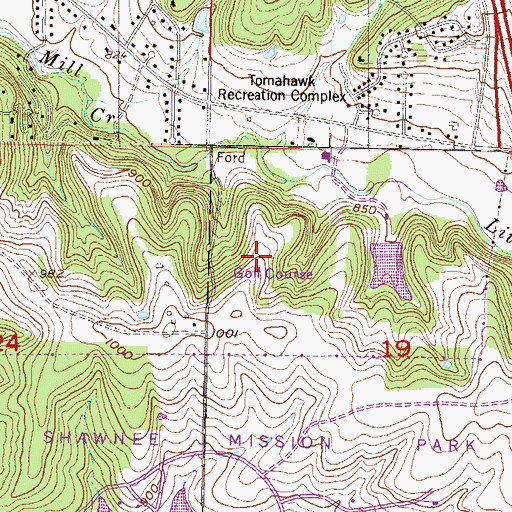 Topographic Map of Tomahawk Hills Golf Course, KS