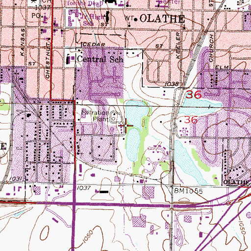 Topographic Map of Water Works Park, KS