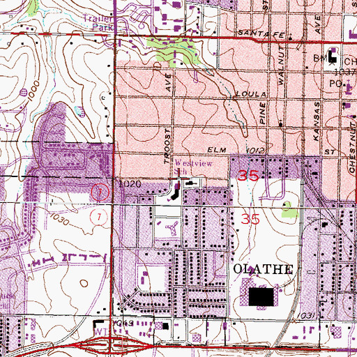 Topographic Map of Westview School Park, KS