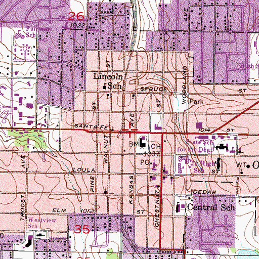 Topographic Map of Olathe Parks and Recreation Department, KS