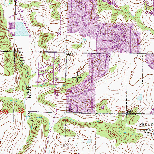Topographic Map of Post Oak Park, KS