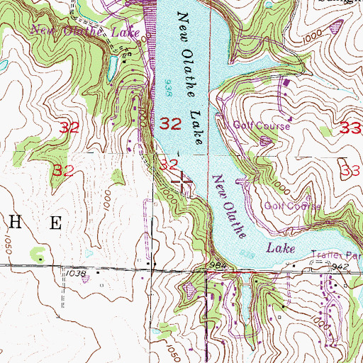 Topographic Map of Lake Olathe Beach, KS