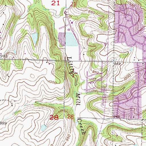 Topographic Map of Little Mill Creek South Park, KS
