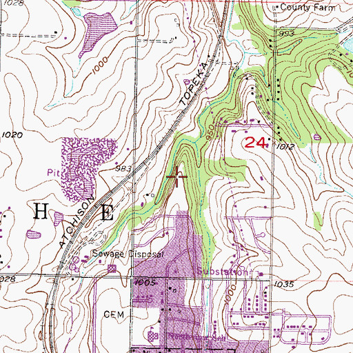 Topographic Map of Mill Creek Streamway Park, KS