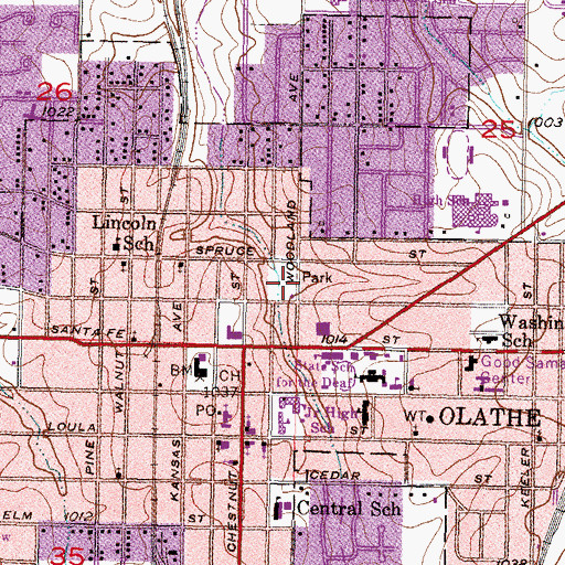 Topographic Map of Mill Creek Park, KS