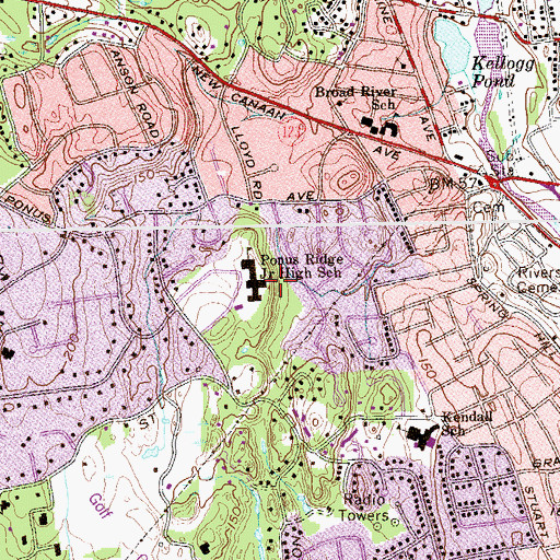 Topographic Map of Ponus Ridge Middle School, CT