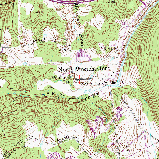 Topographic Map of Ponemah Cemetery, CT