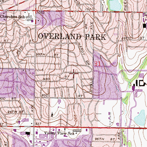 Topographic Map of Cherokee Park, KS
