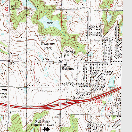 Topographic Map of Mahaffie Farmstead and Stagecoach Stop, KS