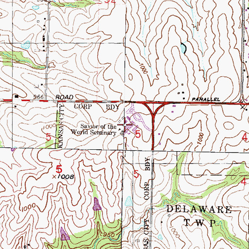 Topographic Map of Roman Catholic Archdiocese of Kansas City in Kansas, KS