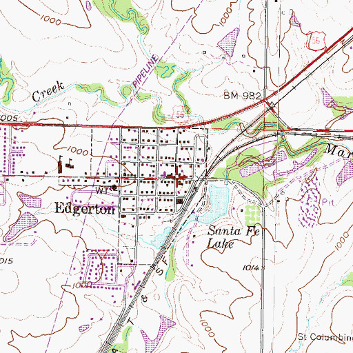 Topographic Map of Edgerton City Hall, KS