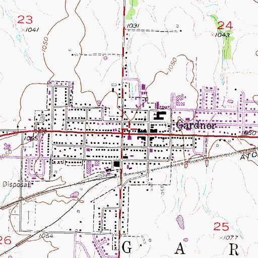 Topographic Map of Gardner City Hall, KS