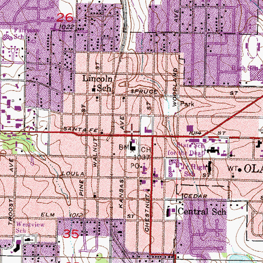 Topographic Map of Olathe City Hall, KS