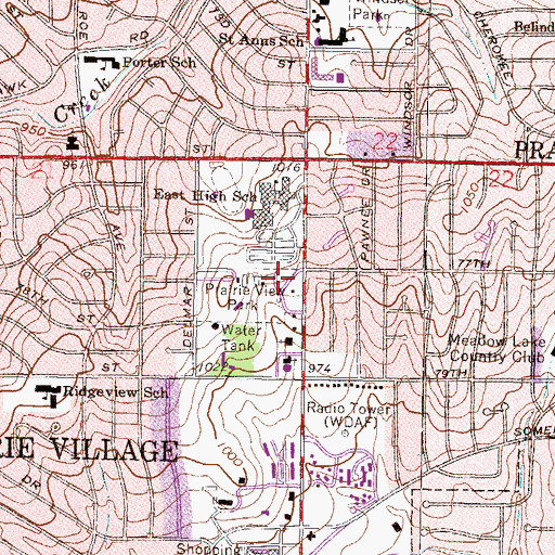 Topographic Map of Prairie Village City Hall, KS