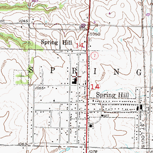 Topographic Map of Spring Hill City Hall, KS
