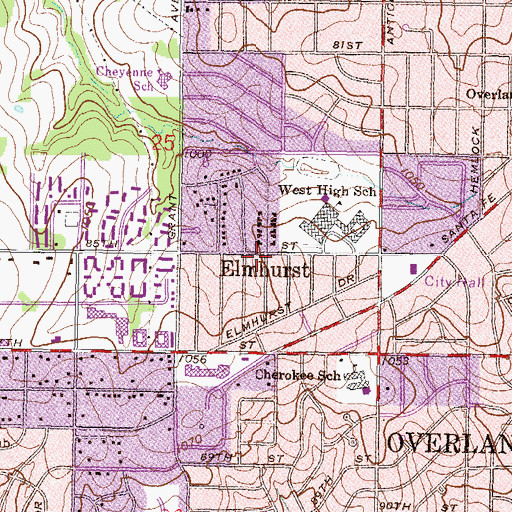 Topographic Map of Johnson County Fire and Emergency Medical Services District 2 Station 59, KS