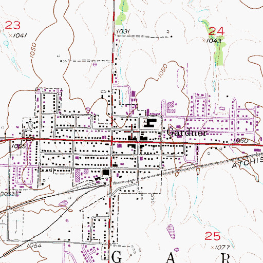 Topographic Map of Gardner Library, KS