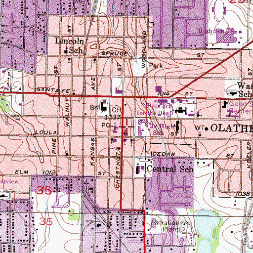 Topographic Map of Olathe Public Library, KS