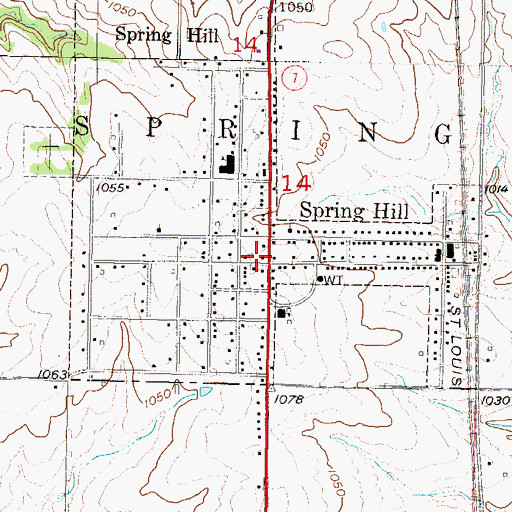 Topographic Map of Spring Hill Library, KS