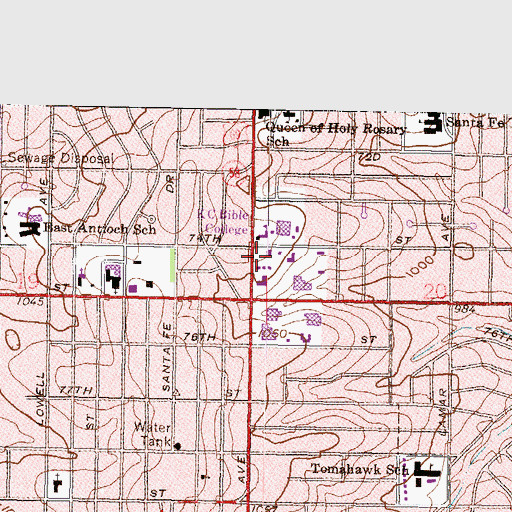 Topographic Map of Kansas City College and Bible School, KS