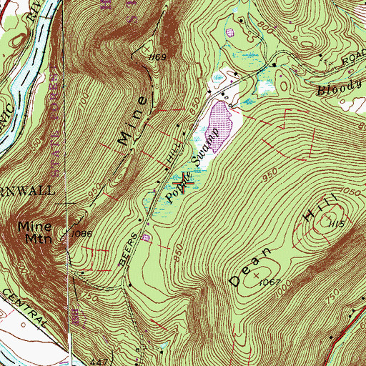 Topographic Map of Popple Swamp, CT