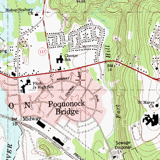 Topographic Map of Poquonock Bridge, CT