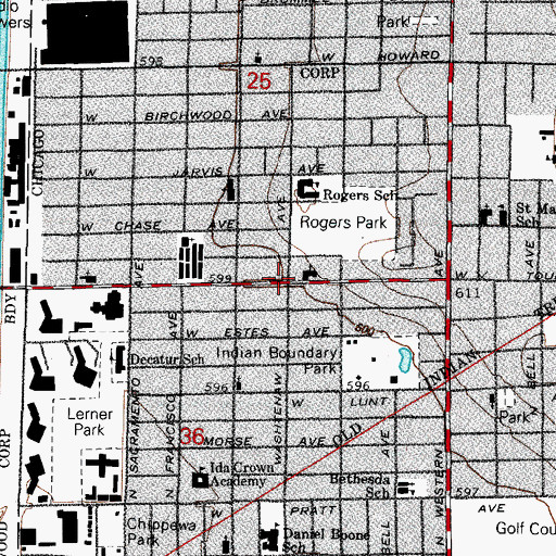 Topographic Map of Young Israel of West Rogers Park Synagogue, IL