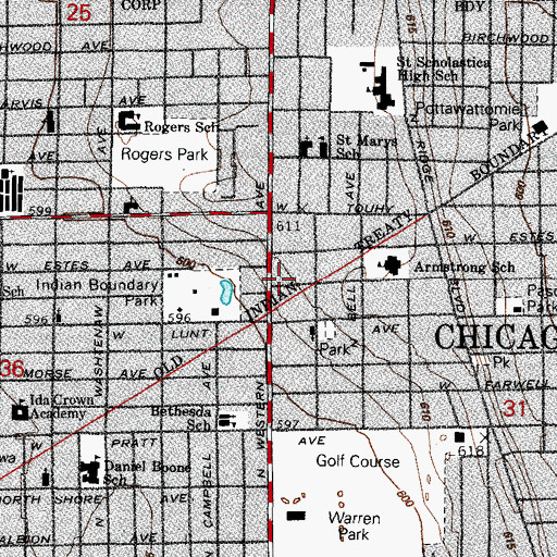 Topographic Map of Metro Community Church, IL