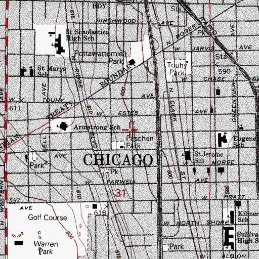 Topographic Map of Rogers Park Baptist Church, IL