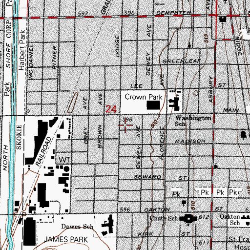 Topographic Map of Evanston Fire and Life Safety Services Station 4, IL