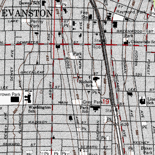 Topographic Map of Evanston Friends Meeting, IL
