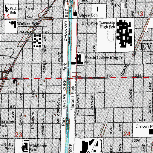 Topographic Map of Evanston Church of Christ, IL