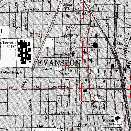 Topographic Map of Williams Memorial Temple Church, IL