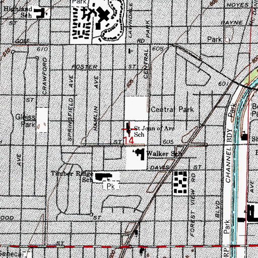 Topographic Map of Saint Joan of Arc Catholic Church, IL