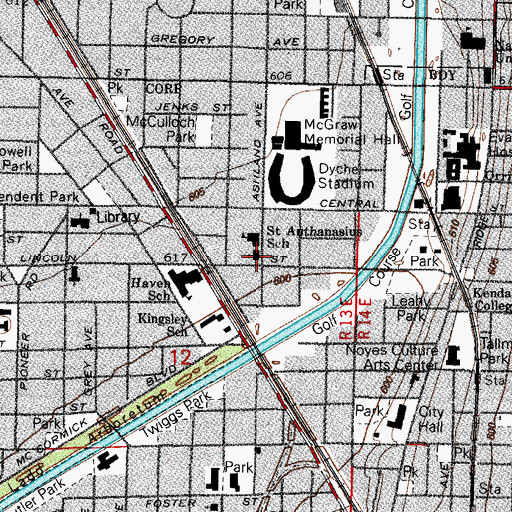 Topographic Map of Saint Athanasius Roman Catholic Church, IL