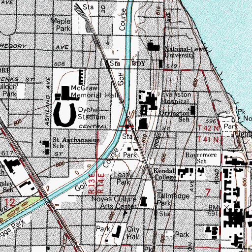 Topographic Map of Evanston Fire and Life Safety Services - Station 3, IL