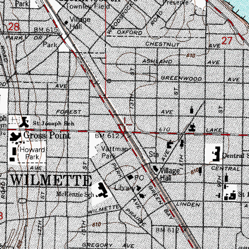 Topographic Map of Wilmette Fire Department - Station 26 Headquarters, IL