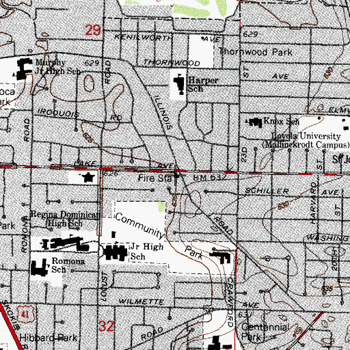 Topographic Map of Wilmette Fire Department - Station 27, IL