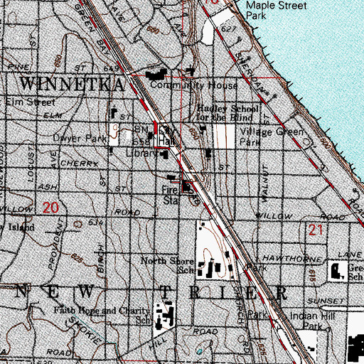 Topographic Map of Winnetka Fire Department - Station 28, IL