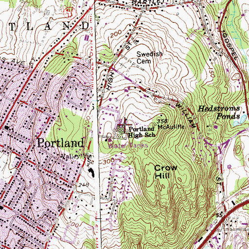 Topographic Map of Portland High School, CT